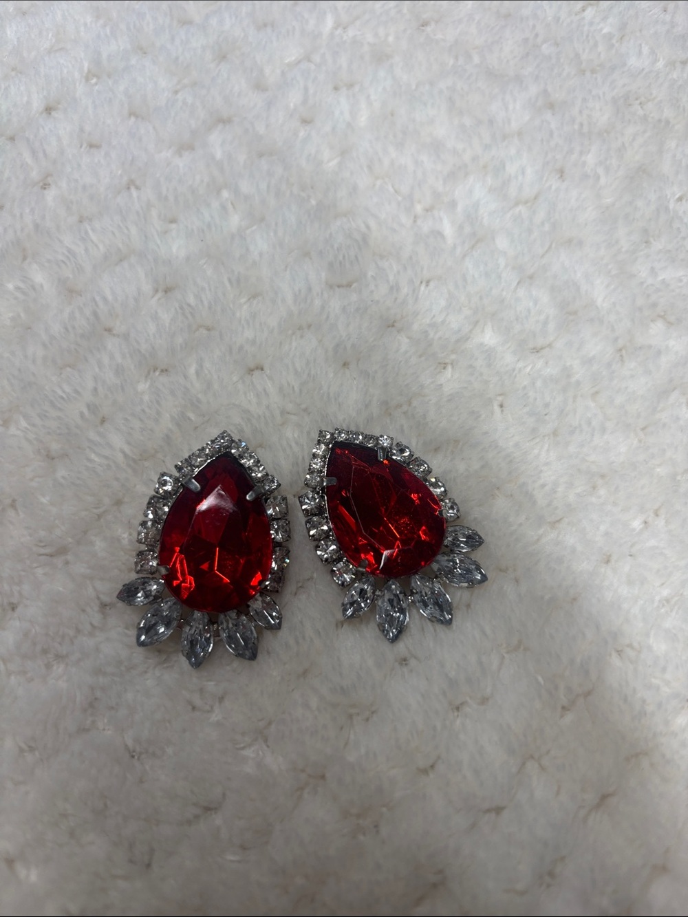 Red Teardrop Crystal-like Statement Earrings - Sparkling Fashion Jewelry